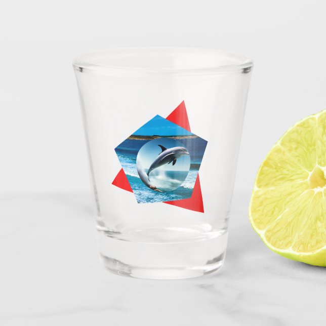 Dolphin Dancing On The Waves, Shot Glass (Front)