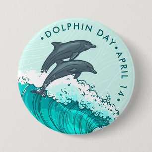 Dolphin Day, dolphin jumping waves 7.5 Cm Round Badge
