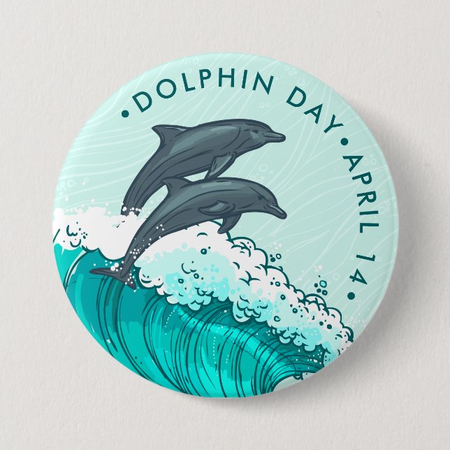 Dolphin Day, dolphin jumping waves 7.5 Cm Round Badge (Front)