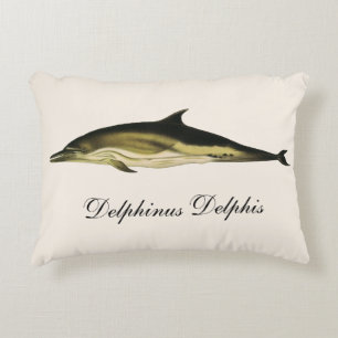 Dolphin Delphinus Delphis, Vintage Marine Animals Decorative Cushion