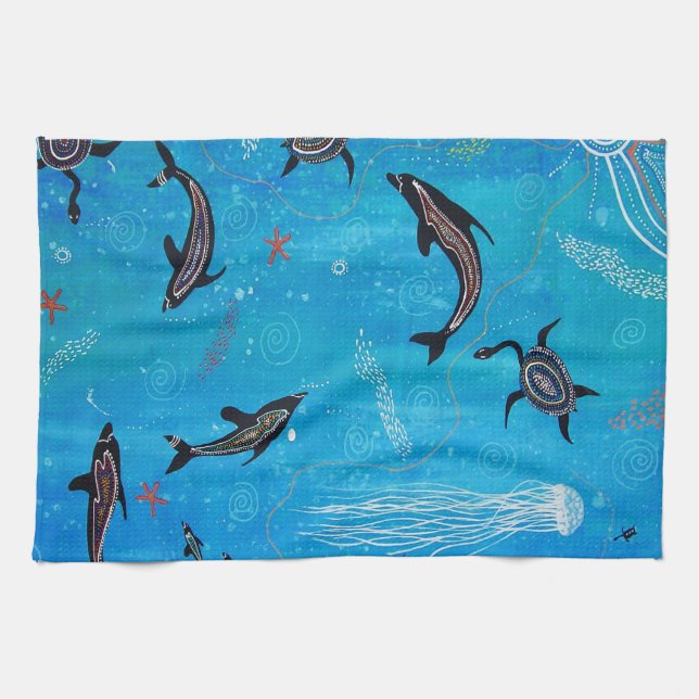 Dolphin Dreaming Mojo Kitchen Towel (Horizontal)