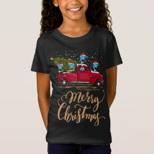 Dolphin Driving Christmas Tree Red Truck Dolphin X T-Shirt