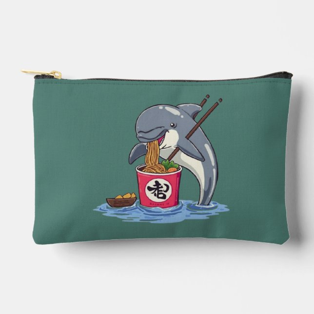 Dolphin Eating Ramen Illustration Accessory Pouch (Front)