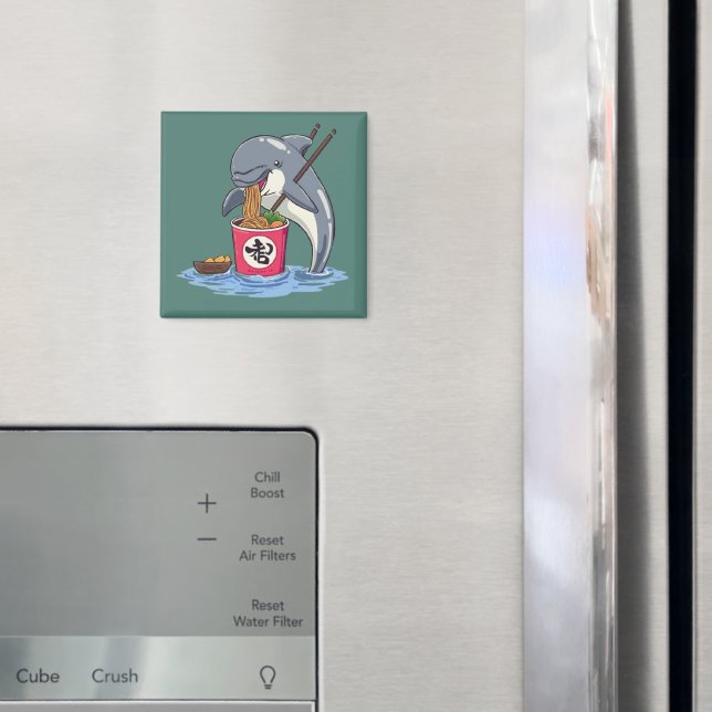Dolphin Eating Ramen Illustration Magnet (In Situ (Fridge))