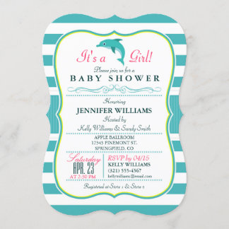 Dolphin, Elegant, Nautical Theme Baby Shower Invitation