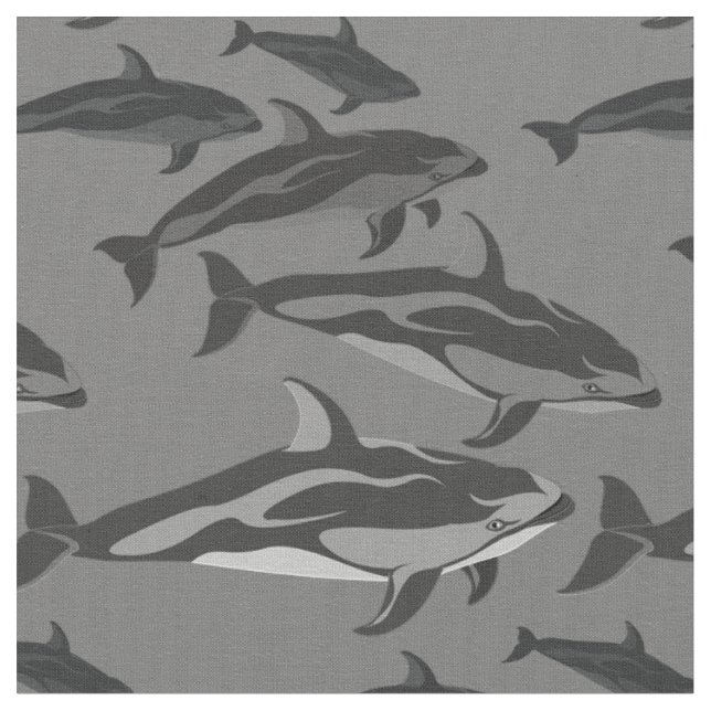 Dolphin Fabric Dolphin Art Natural Linen Fabric (Close Up)