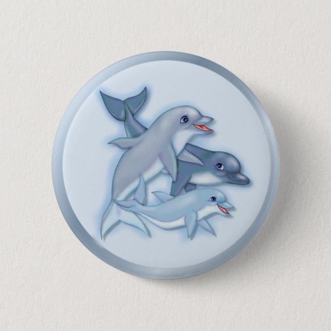 Dolphin Family 6 Cm Round Badge (Front)