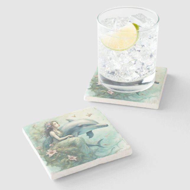 Dolphin Fantasy 2 Stone Coaster (Side)
