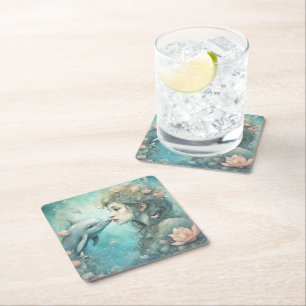 Dolphin Fantasy 3 Square Paper Coaster