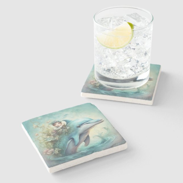 Dolphin Fantasy 5 Stone Coaster (Side)
