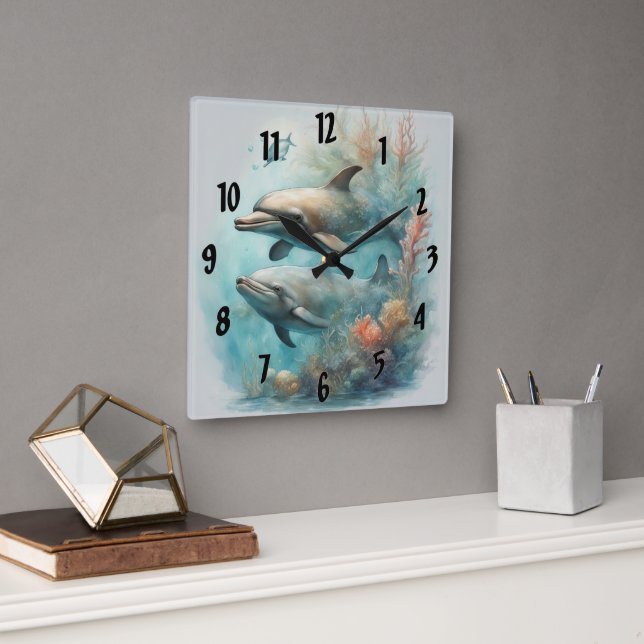 Dolphin Fantasy 6 Square Wall Clock (Office)