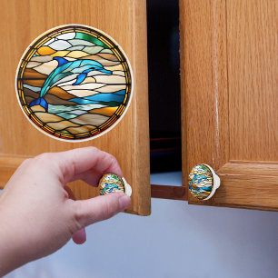 Dolphin Faux Stained Glass  Ceramic Knob
