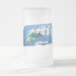 Dolphin fish attack frosted beer glass frosted glass beer mug