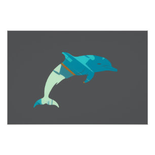 Dolphin Fish Illustration Silhouette Style Poster