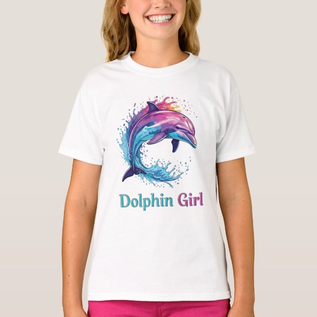 Dolphin Girl Ocean Lover Graphic T-Shirt (Front)
