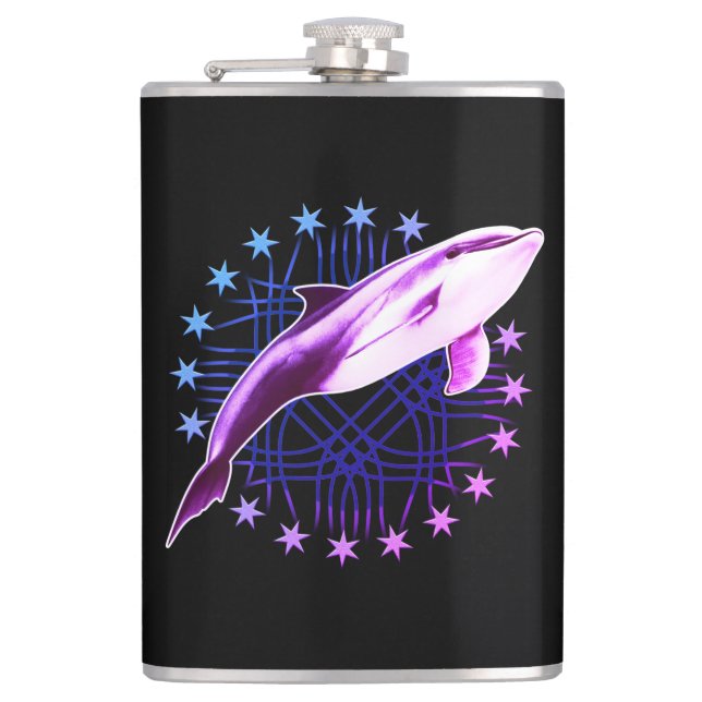 Dolphin Graphic Design Hip Flask (Front)