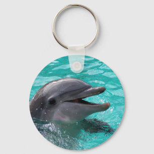 Dolphin head in aquamarine water key ring