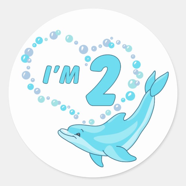 Dolphin Heart 2nd Birthday Classic Round Sticker (Front)