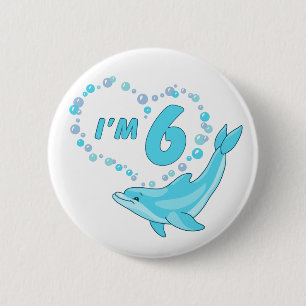 Dolphin Heart 6th Birthday 6 Cm Round Badge