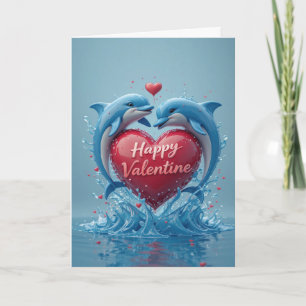 Dolphin Heart Valentine Ocean Love Romantic Holiday Card