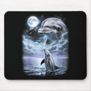Dolphin Howling At Moon 90s Retro Sea Animal Mouse Pad