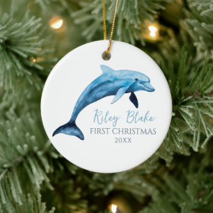 Dolphin Illustration Baby First Christmas Ceramic Tree Decoration