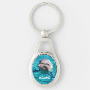 Dolphin in Blue Water Photo Key Ring