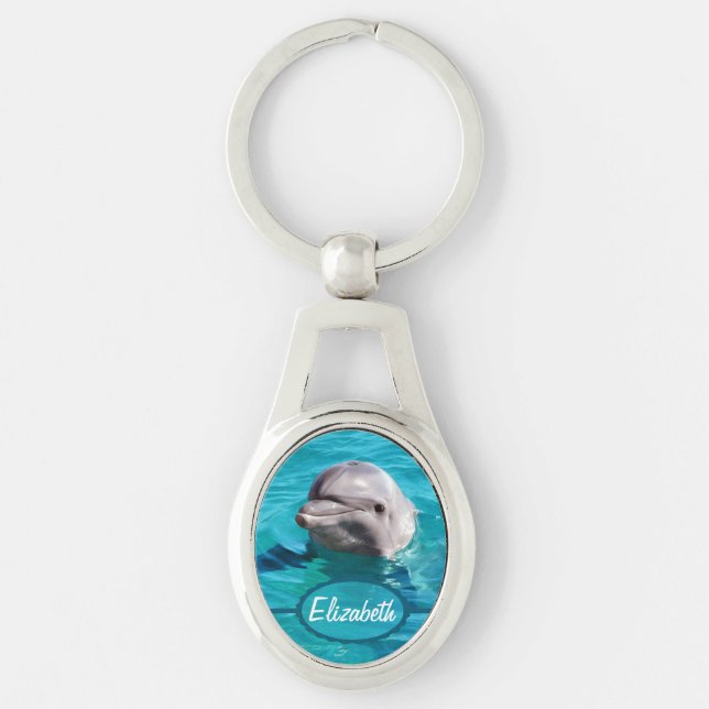 Dolphin in Blue Water Photo Key Ring (Front)