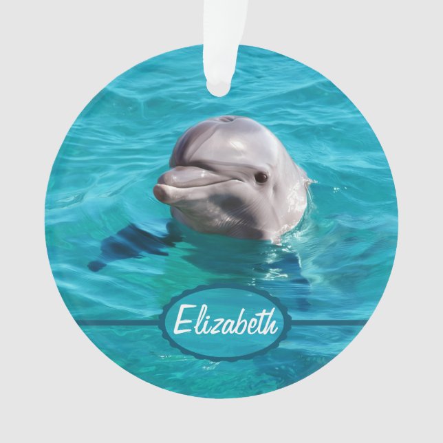 Dolphin in Blue Water Photo Ornament (Front)