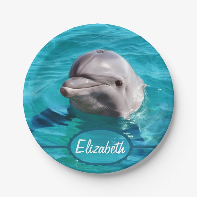 Dolphin in Blue Water Photo Paper Plate (Front)
