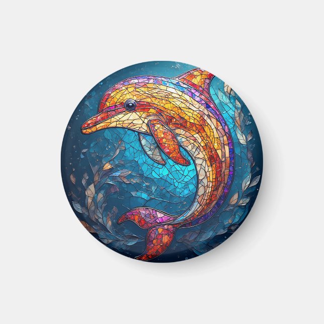Dolphin in Intricate Stained Glass Artistic Style Magnet (Front)