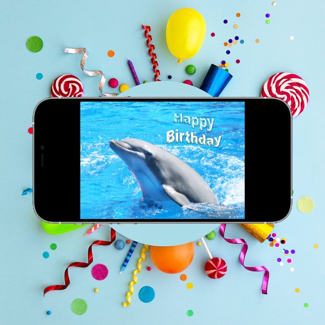 Dolphin In Water Happy Birthday Card (Dive into Birthday Joy: Make a Splash with this Playful Dolphin Card!)