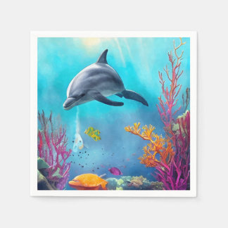 Dolphin in Watercolor Napkin