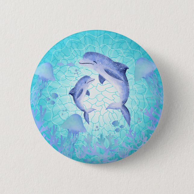 Dolphin, Jellyfish 6 Cm Round Badge (Front)
