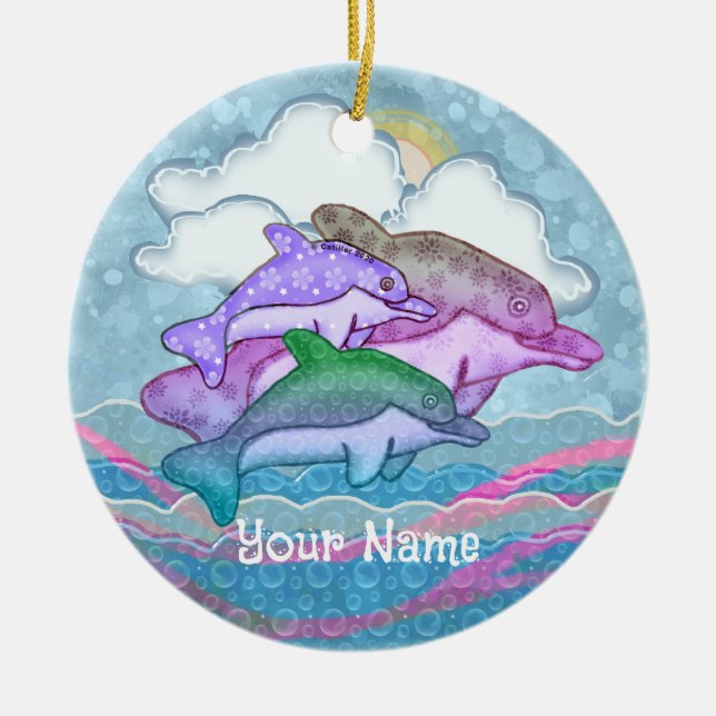 Dolphin Joy Ceramic Tree Decoration (Front)