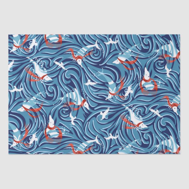 Dolphin Joy Tropical Nautical Christmas/Blue, Red Tissue Paper (Front)