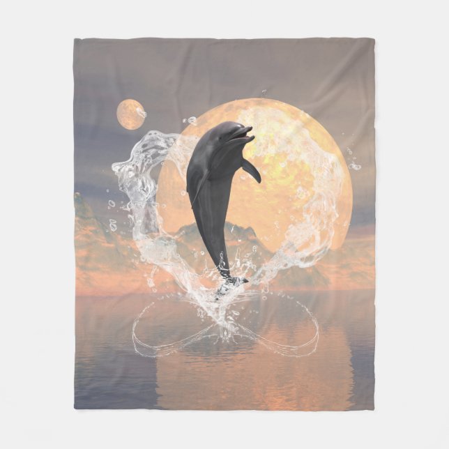 Dolphin jumping out of a heart made of water fleece blanket (Front)