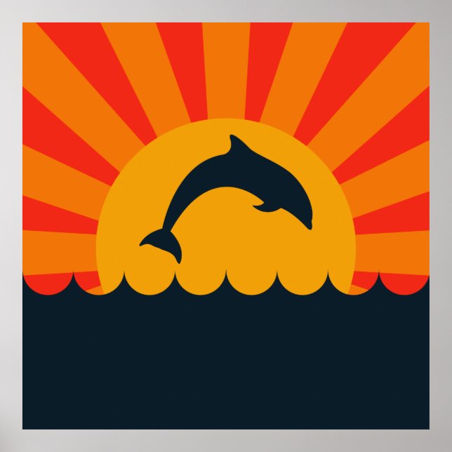 Dolphin jumping out of the water illustration poster (Front)
