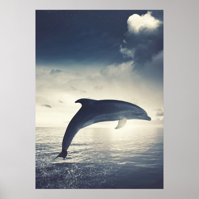 Dolphin jumping out of water art poster (Front)