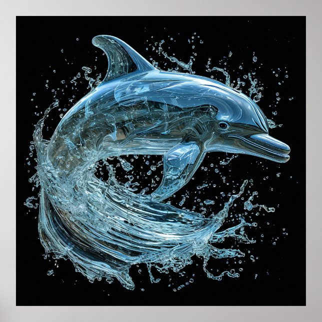 Dolphin jumping water art poster (Front)