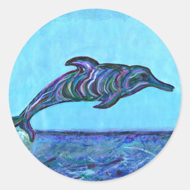 Dolphin leap classic round sticker (Front)
