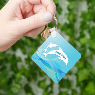Dolphin Leaping in Ocean Personalised Key Ring