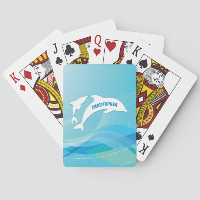 Dolphin Leaping in Ocean Personalised Playing Cards (Back)