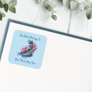 Dolphin Lotus Flowers Cherry Blossoms Bookplate  Square Sticker