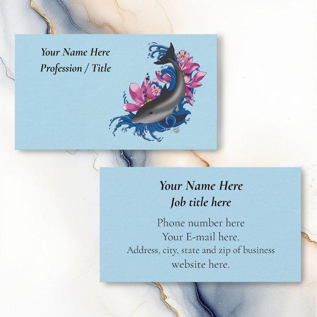 Dolphin Lotus Flowers Cherry Blossoms Business Card (Creator Uploaded)