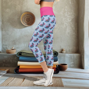 Dolphin Lotus Flowers Cherry Blossoms Capri Leggings