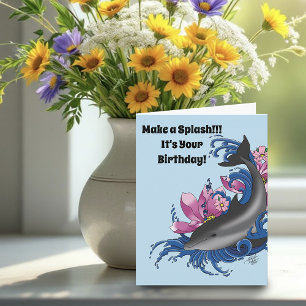Dolphin Lotus Flowers Cherry Blossoms Card