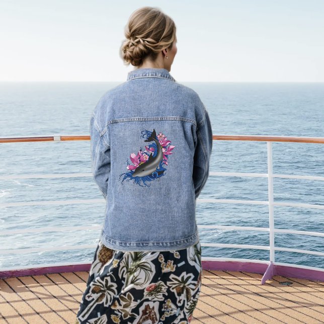 Dolphin Lotus Flowers Cherry Blossoms Denim Jacket (Creator Uploaded)