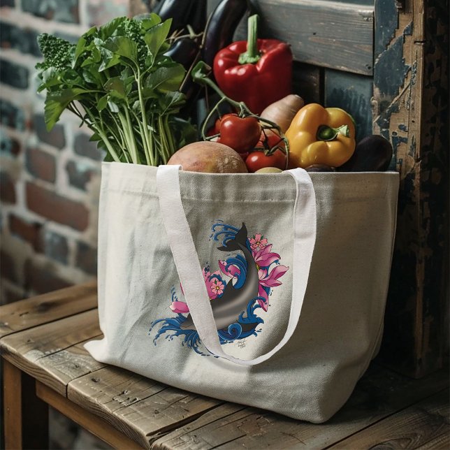 Dolphin Lotus Flowers Cherry Blossoms Large Tote Bag (Creator Uploaded)