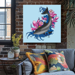 Dolphin Lotus Flowers Cherry Blossoms Poster